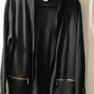 Magaschoni large black open knit cardigan with gold zipper detail